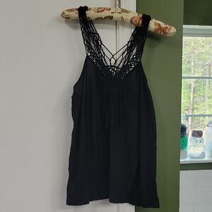 Express Black Macramé Fringe Tank Top